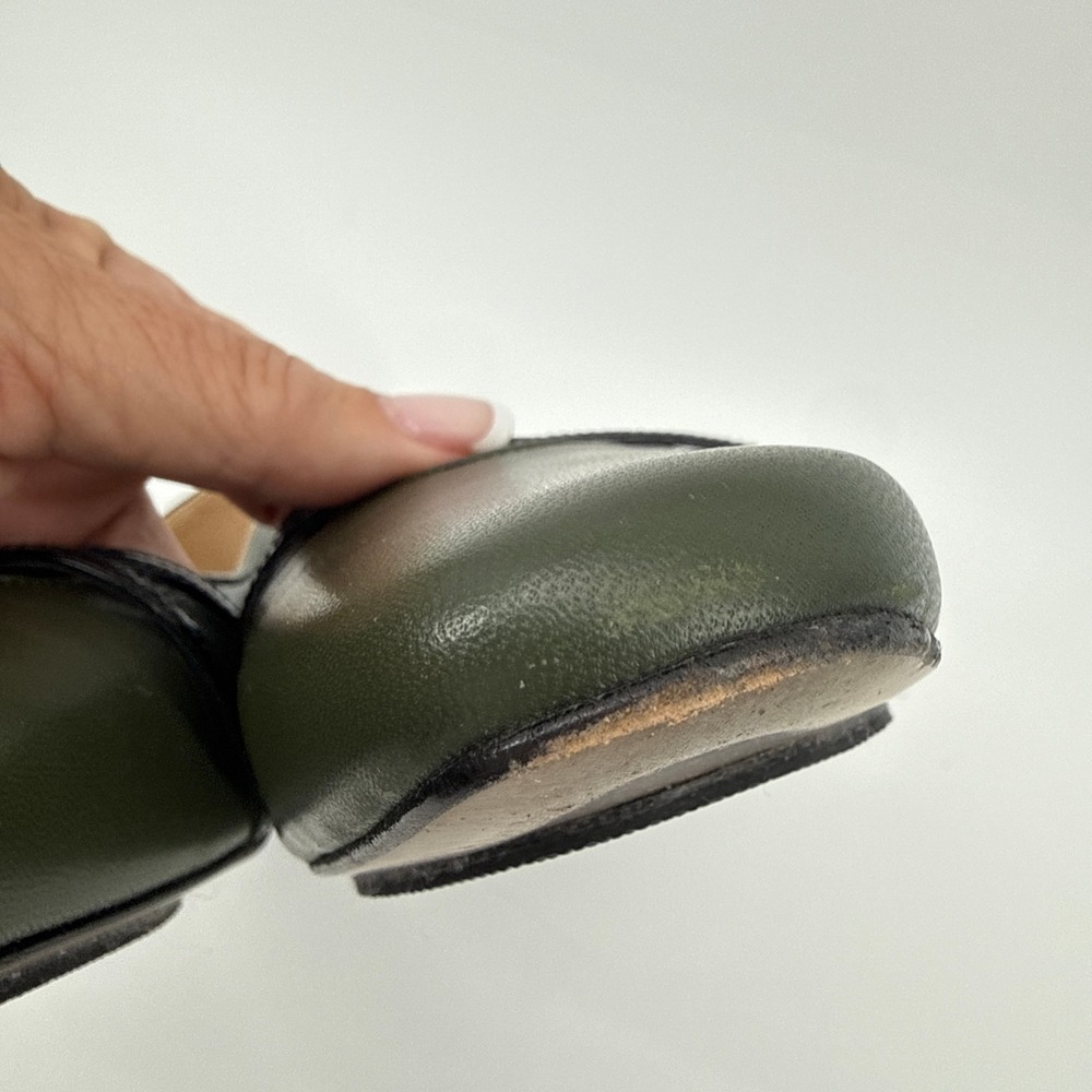 Lafayette 148 New York Kira Olive Green Leather Double Strap Flats Italy 40 - Picture 9 of 12